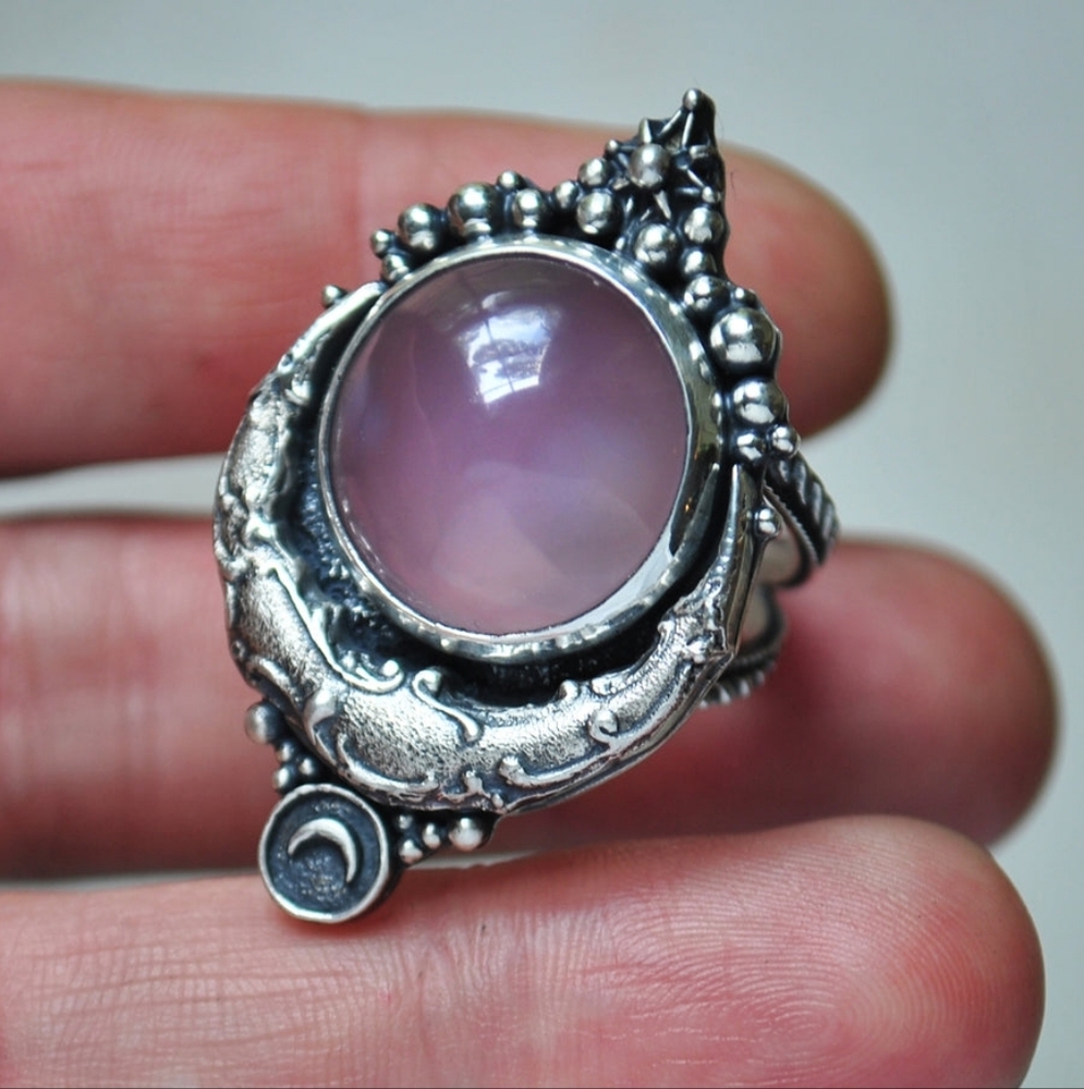 DarkFawn Lunar Dew Purple Chalcedony Ring - Picture 4 of 11
